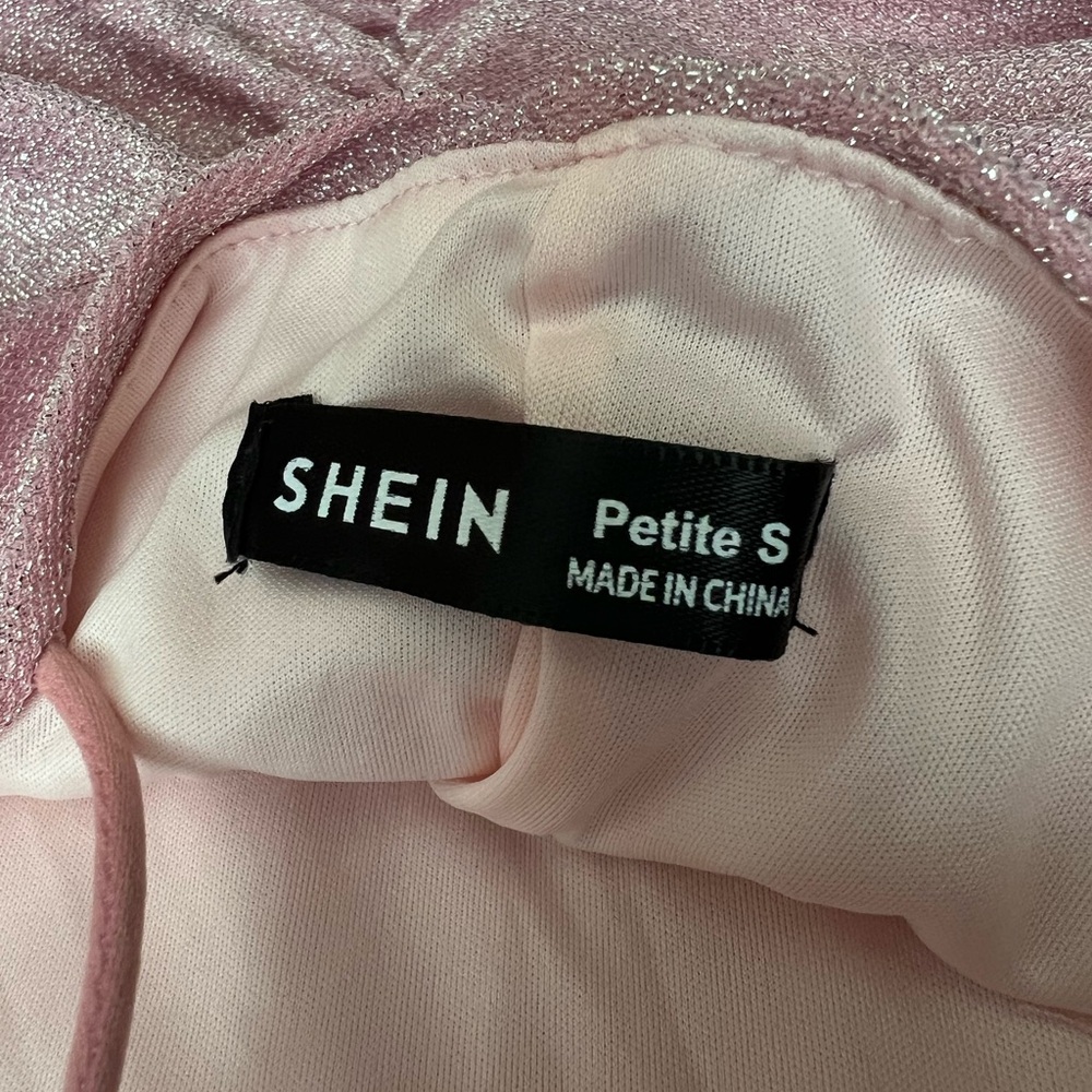 SHEIN Pink Petite Backless Ruched Glitter Bodycon Dress Size Small - Picture 9 of 10